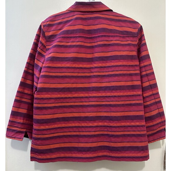 c.l.o.t.h.e.s. L Striped Button Front Jacket Top 3/4 Sleeve Magenta Purple - Picture 2 of 7
